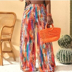 Vibrant Multicolor Wide-Leg Pants Sz Large